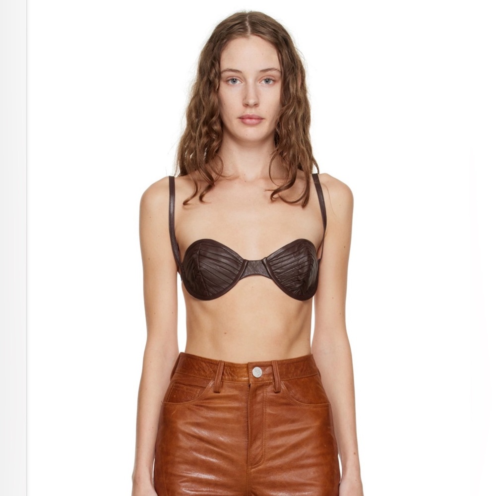 Leather Balconette Bra in Dark Brown - Women Intimates